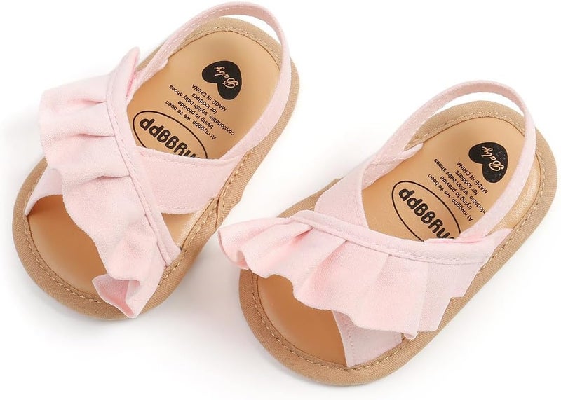 HsdsBebe Baby Girls Sandals Bohemia Flower Bow Soft Sole Toddler First Walkers Beach Summer Shoes(M2036 pink,3) - Image 1